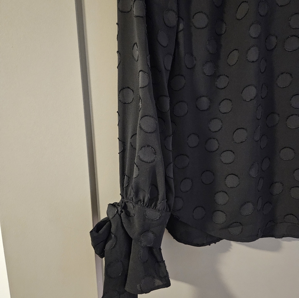 Ann Taylor Black Relaxed Blouse with Tie Front and Long Sleeves - Picture 5 of 5